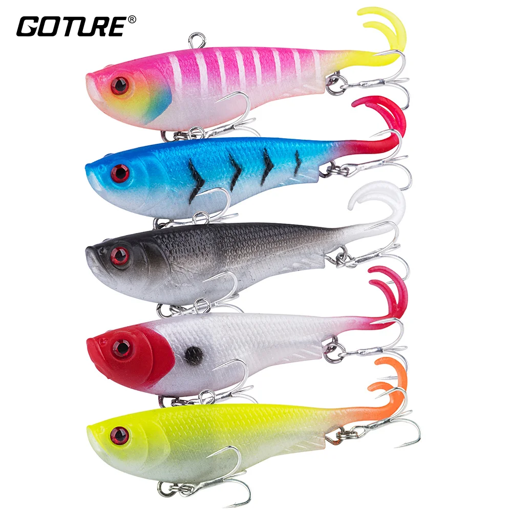 

Goture 5pcs/lot TPE Soft Fishing Lure Wobbler Vibrating VIB Bait With Treble Hook For Fishing 65mm 11g/85mm 21g