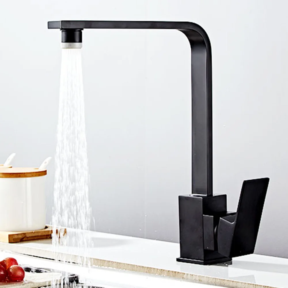 Kitchen Faucet Black Mixer for Rubber Design Hot and Cold Deck Mounted Crane Sinks |