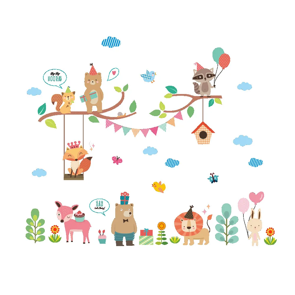 ZY241 New Style Cartoon Fox Lion Zoo CHILDREN'S Room Kindergarten Environment Decorative Wall Stickers