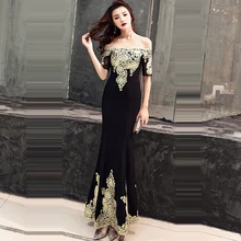 Вечернее платье, вырез лодочкой, короткий рукав, женские вечерние платья, вышивка, халат De Soiree, с открытыми плечами, вечерние платья F133