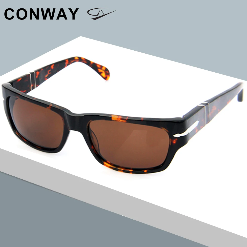 Conway, Ретро стиль, фирменные дизайнерские солнцезащитные очки для мужчин, квадратные солнцезащитные очки, персональная ацетатная широкая оправа для большой головы, черная Гавана - Цвет линз: Havana