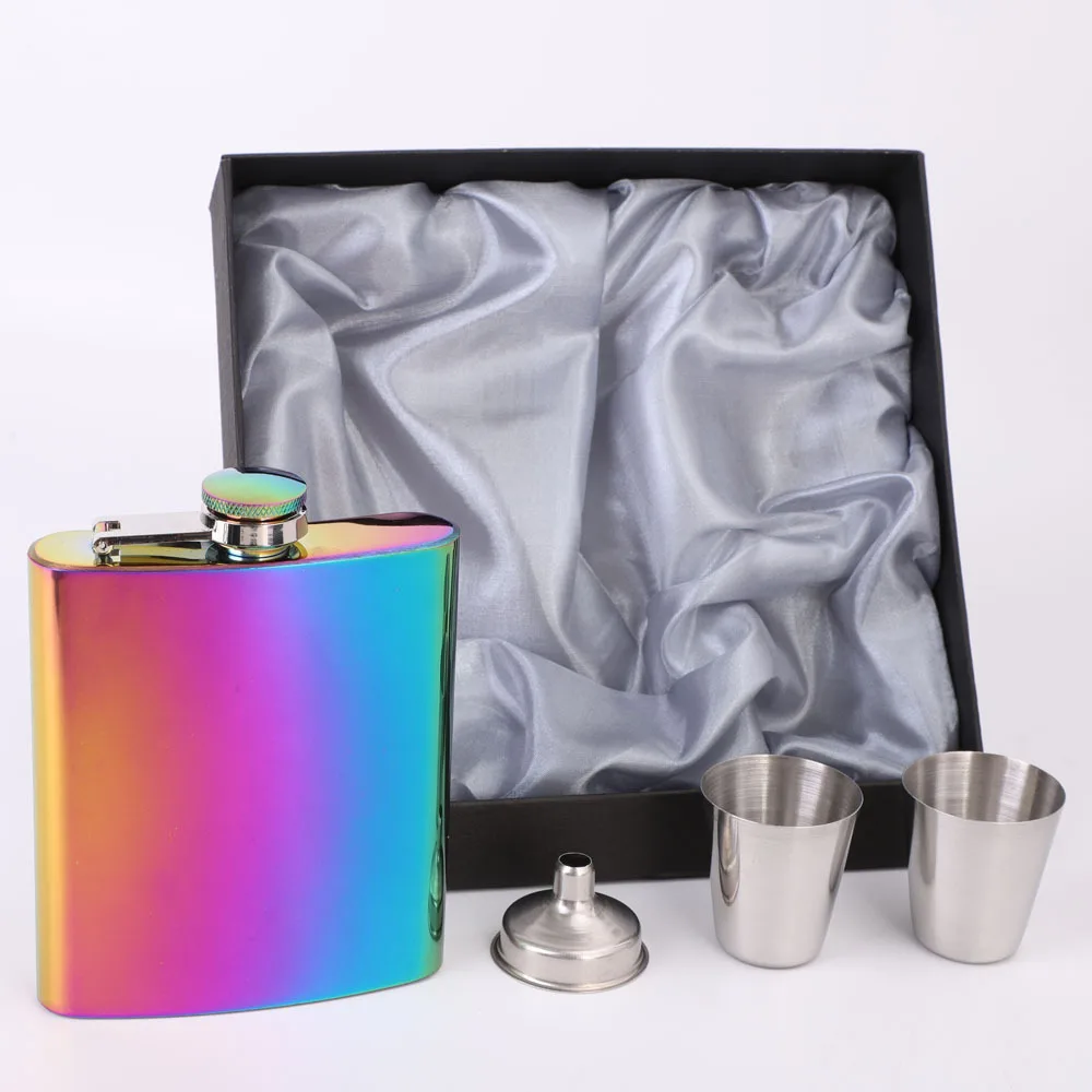 Factory Supply Electroplated Color 7 Oz Portable Outdoor Stainless Steel Flagon Portable Wine Pot Set