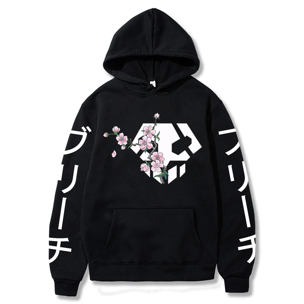

Hot Anime Bleach Logo Gothic Printed Black Hoodies Hip Hop Cool O-Neck Autumn Pullovers Tops