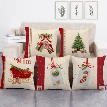 

Christmas Decoration Cushion Set Santa Claus Sofa Pillowcase Holiday Decoration Pillowcase Linen Pillowcase 45cmx45cm
