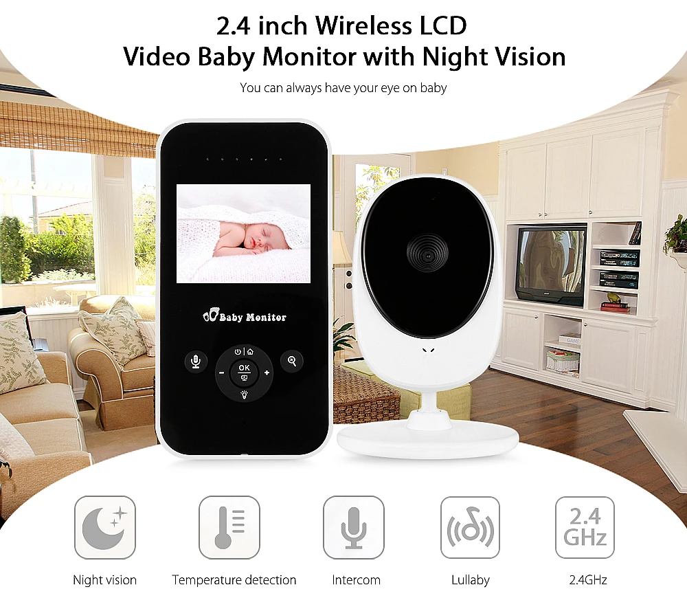 

2.4 inch wireless infrared night video baby monitor - resolution color LCD baby sleep monitor night vision temperature sensor