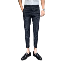 Костюм брюки Лето мужские тонкие клетчатые повседневные брюки высокое качество ткани мужские повседневные девять очков брюки мужские ноги брюки
