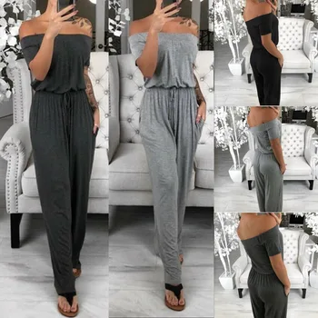 

Womens Casual Wide Leg Loose Solid Color Off Shoulder Jumpsuit Ladies Evening Party Long Playsuit Plus Size Jumpsuit