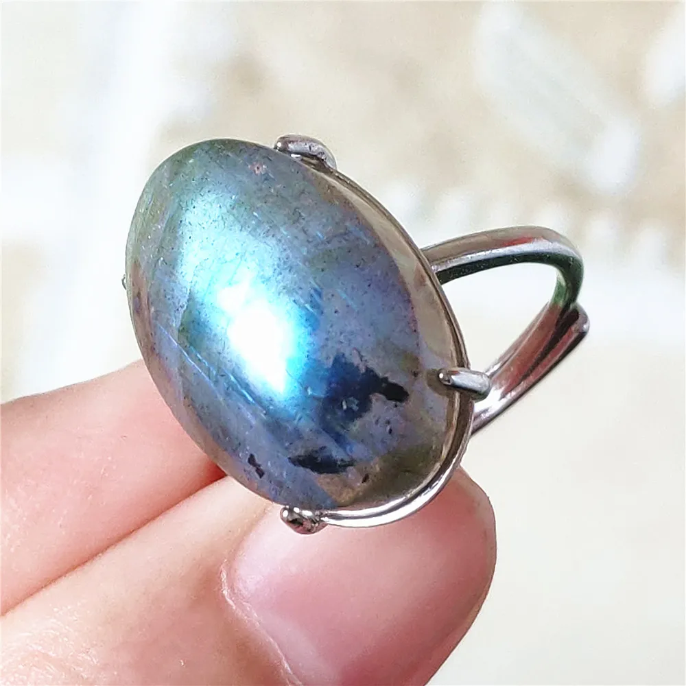 name necklace Genuine Natural Labradorite Blue Light Adjustable Ring 925 Sterling Silver Labradorite Oval Resizable Ring Jewelry AAAAAA gold necklace design