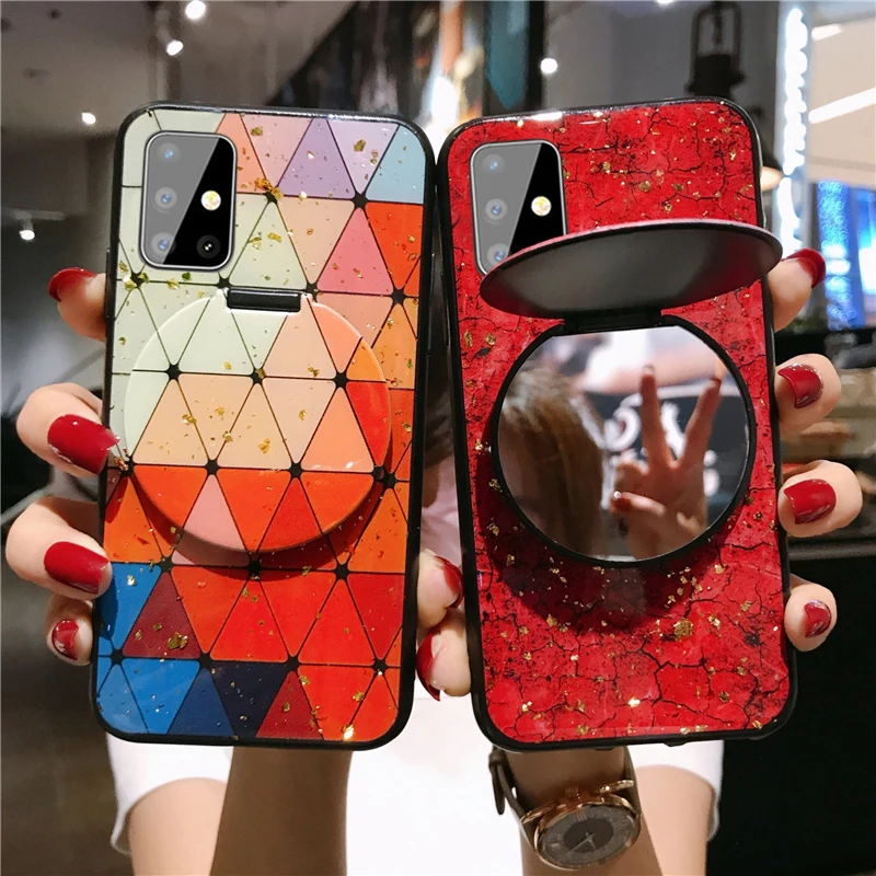 With Mirror Bracket Cover For Samsung Galaxy A71 Case 6.7" A51 Back Luxury Marble Phone A 71 51 Cases |