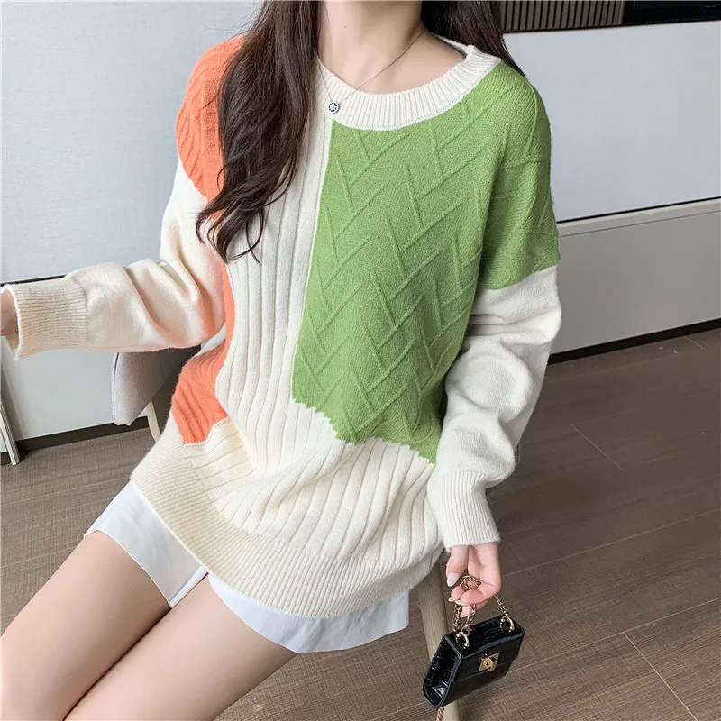 

Fashion Color Matching Sweater Small Pure Fresh Sweaters Women Pullovers Top Knitwear Girl Autumn Winter New Korean Sweaters