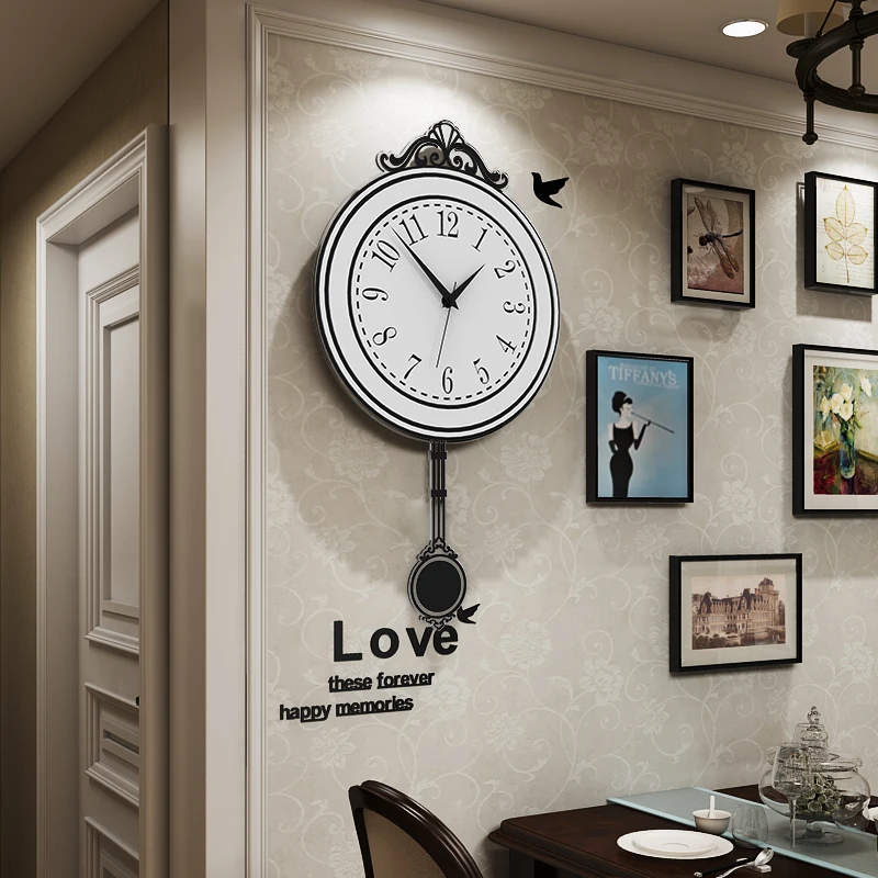 Винтаж Европейский Стиль Swingable настенные часы современный дизайн гостиная Висячие часы с маятником 3D домашний декор