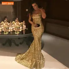 Сверкающие вечерние платья Русалочки без бретелек с золотыми блестками Серебряное Вечернее платье с коротким шлейфом облегающее красное вечернее платье