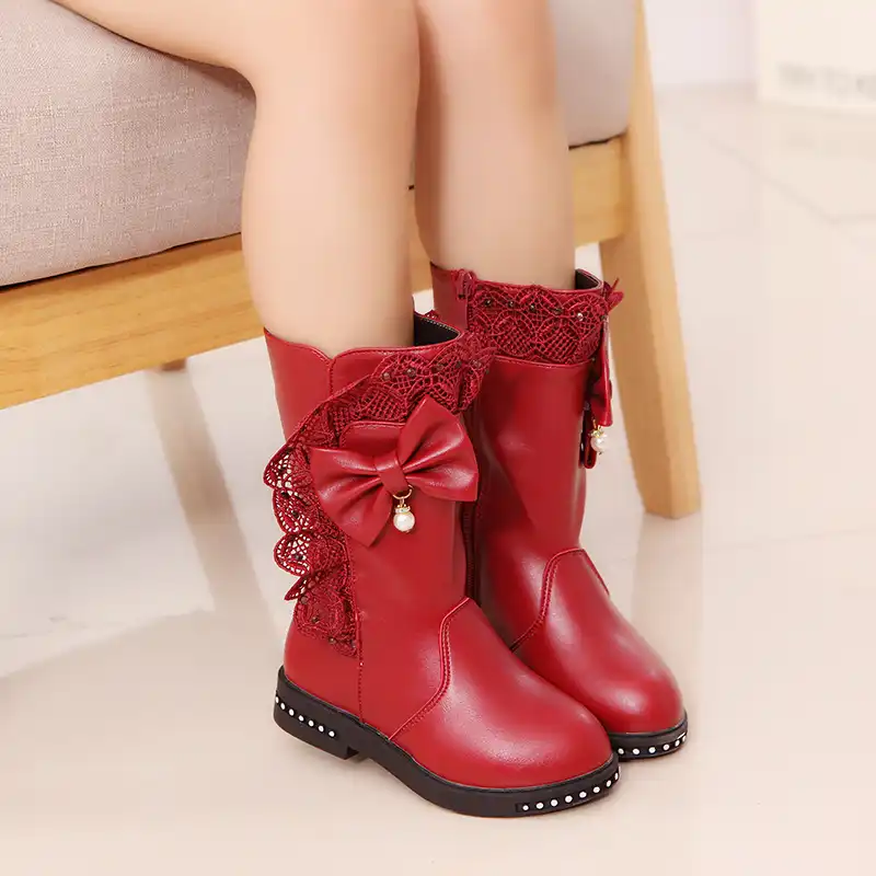 秋冬新黒子供ブーツ女の子ブーツ子供高蝶ネクタイ靴女の子pincessドレスブーツビッグ子供靴サイズ26 36 ブーツ Aliexpress