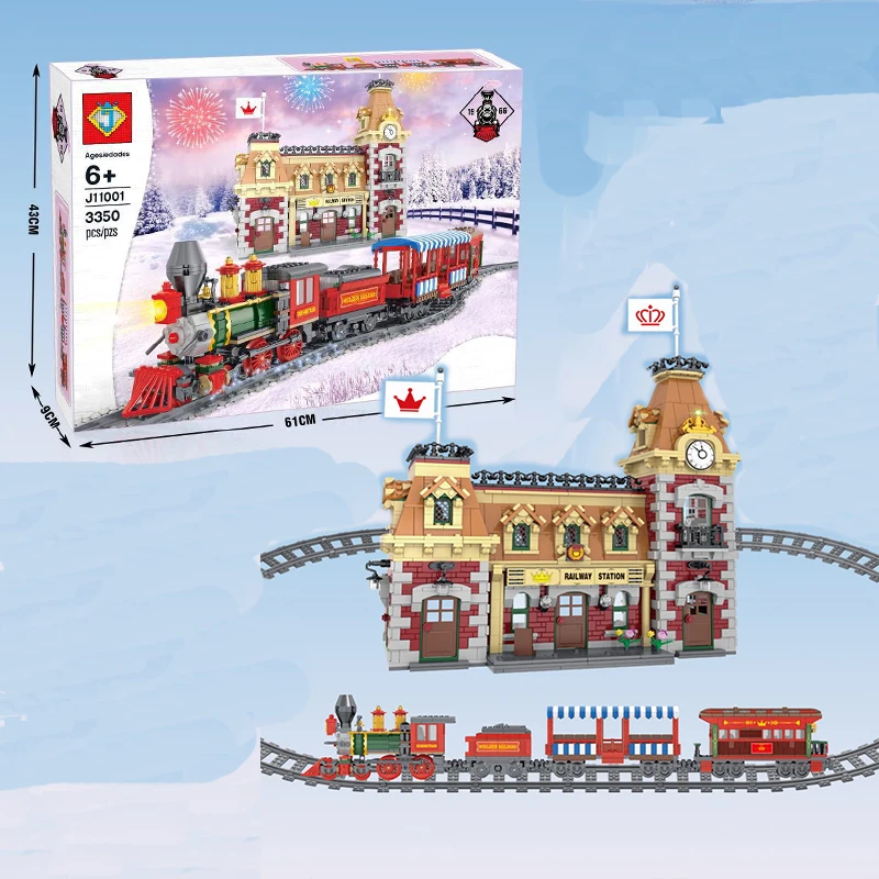 

3350pcs J11001 DIsneyed Train And Station Lepining 71044 Building Bricks Educational Toy Christmas Best Xmas Gifts