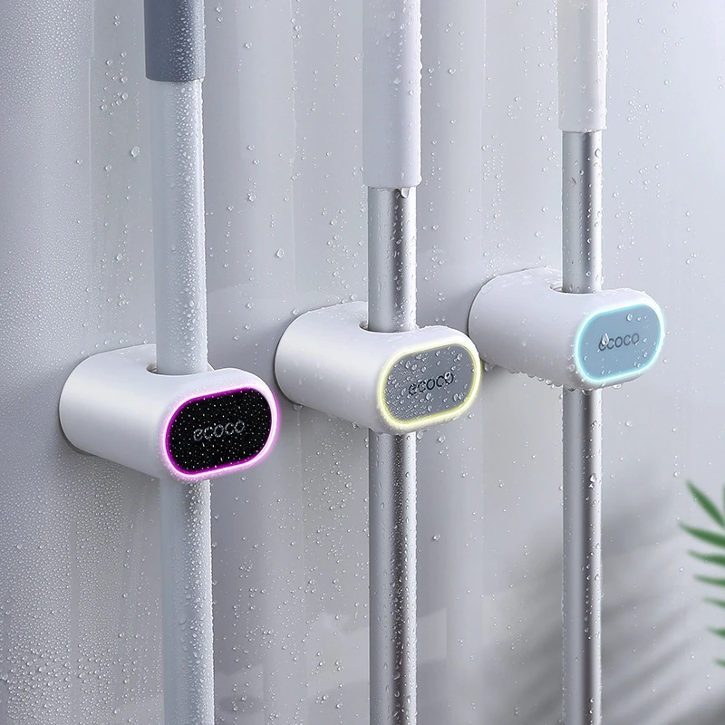 Broom Holder Wall Mounted Mop Holder Household Adhesive Storage Tools For Bathroom Mop