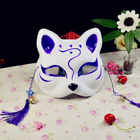 1х верхняя половина лица маска лисы японского аниме ручная роспись Kitsune Хэллоуин косплей вечерние Клубные маски - Цвет: B