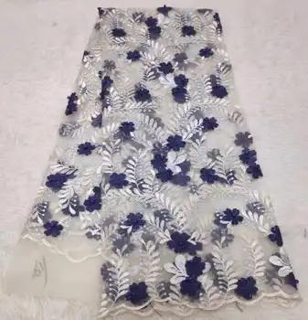 

African Lace Fabric 2019 High Quality Lace Stones Fabric French Nigerian Beads Lace Fabric 3d Embroidery Wedding Lace Royal blue