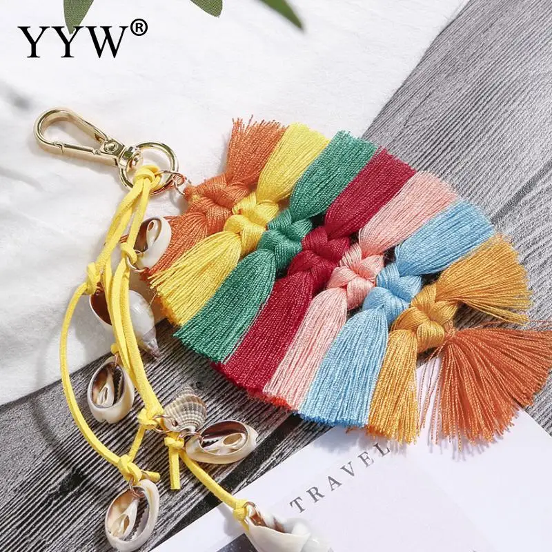 Цветной брелок сумка аксессуары кисточкой брелок для ключей Pompom декоративная сумочка брелок для ключей Boho висячие украшения для женщин девочек