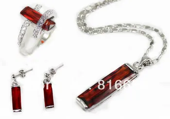 

Grade Set Bright Italian Red Zircon Pendant Earring Ring