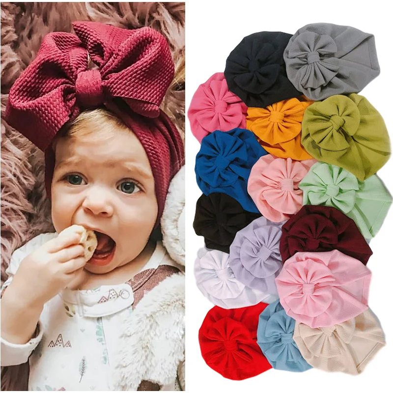 16 Colors Baby Hat for Girls Big Bow Beanie Newborn Turban Elastic Girl Cap Infant Toddler Hats 1PC | Детская одежда и обувь