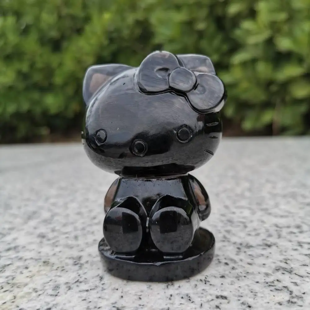 

Natural Ice obsidian Hellow Kitty Figurines Carved Gemstone crystal Cat statue