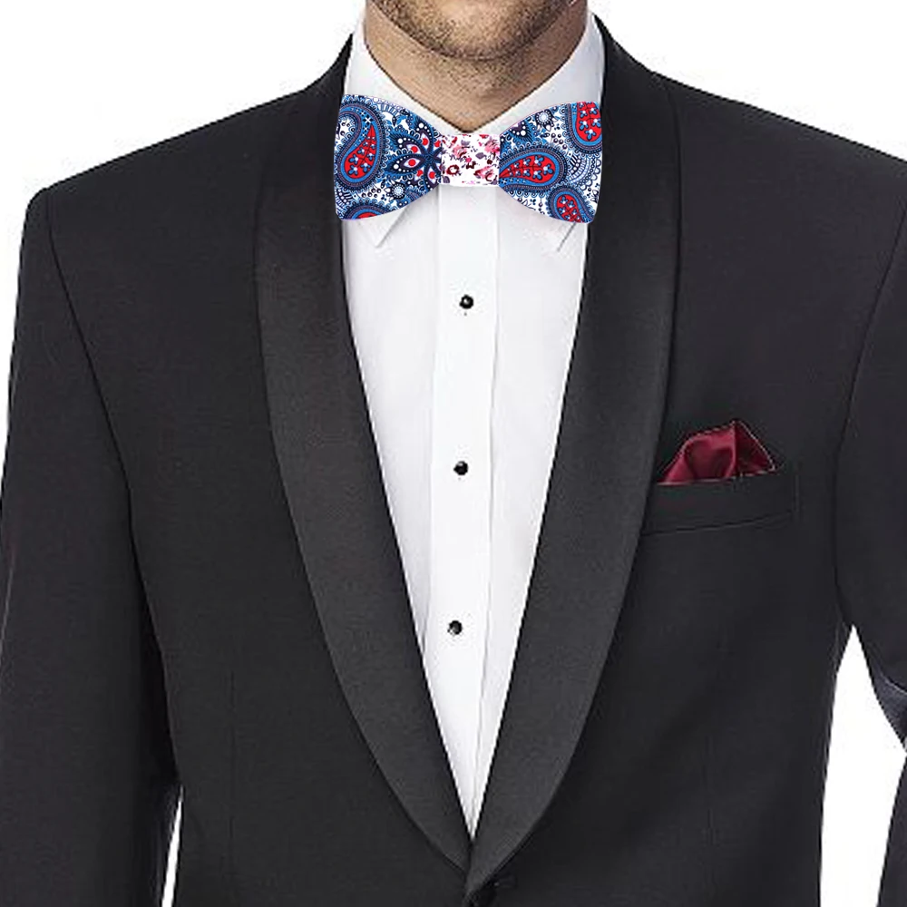  Paisley Wooden Bow Tie Handkerchief Set Men's Plaid Bowtie Wood Print tie Floral design And Box Fas