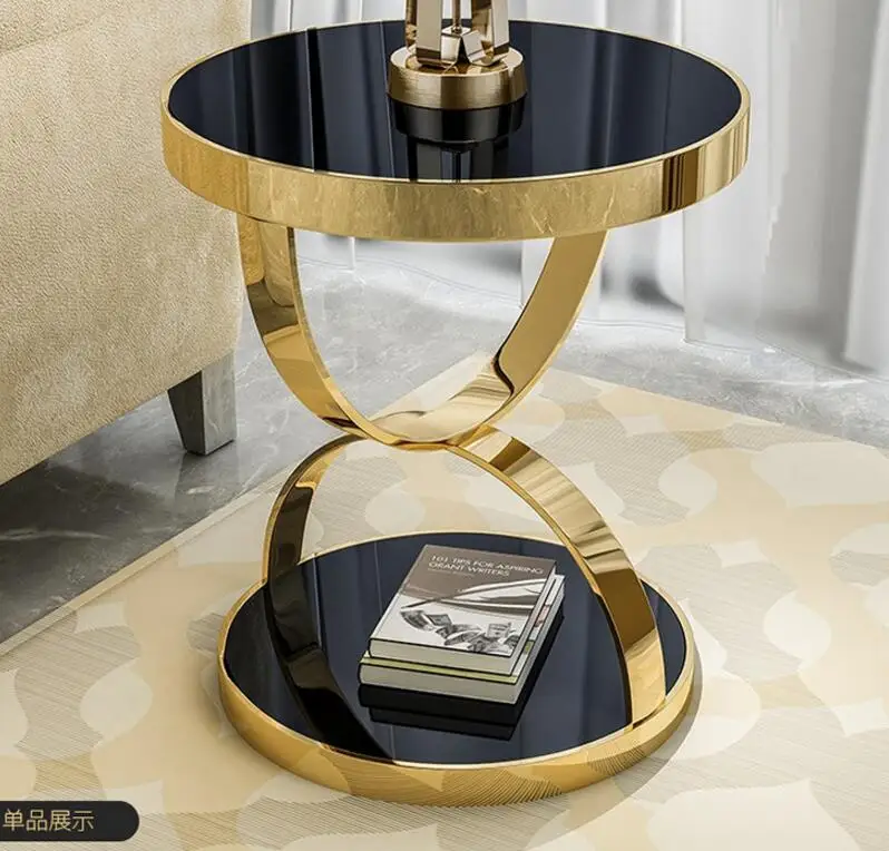 

Post-modern light luxury sofa rounded corners Hong Kong-style model room phone several stainless steel small coffee table table