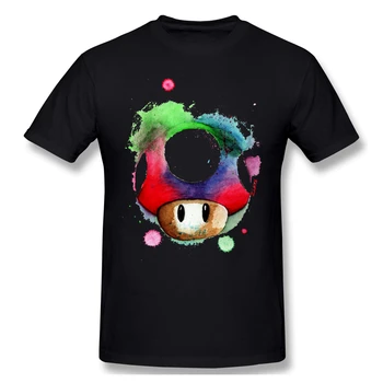 

T-Shirt for Men 1 UP WATERCOLOR MUSHROOM Design SUPERMARKET 100% Cotton Super Mario T Shirt 6XL Funny Plus Size Clothes