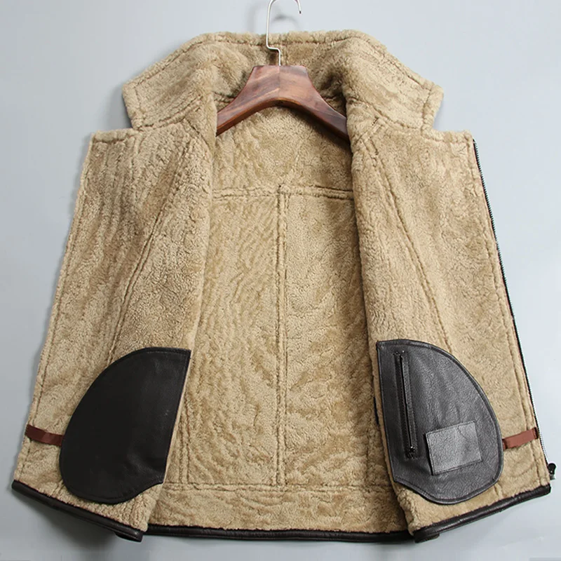 AYUNSUE из натуральной кожи Куртки мужские Осень Зима куртка байкера дубленка куртка без рукавов Для мужчин s Кожаные Жилеты 731 KJ3296