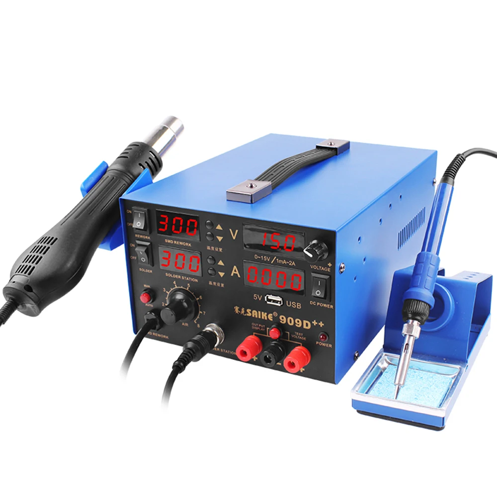 SAIKE 909D++ Горячий Воздушный пистолет паяльная станция De паяльная станция DC Регулируемый источник питания 15 в 2A 3 в 1