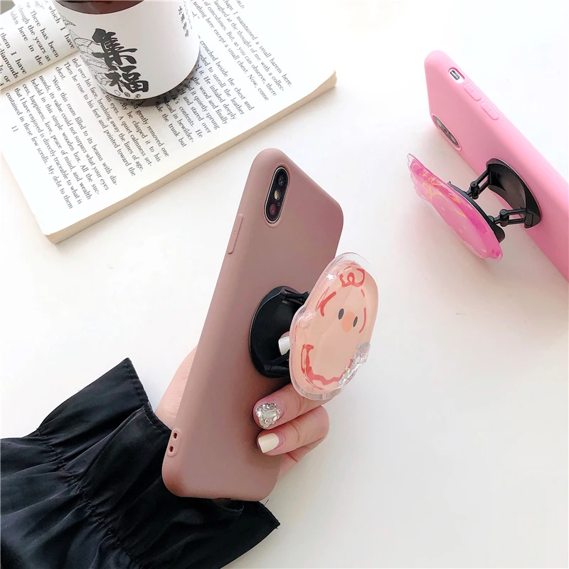 3D Quicksand Phone Holder Case For Samsung Galaxy A50 A30 A40 A20 A10 A70 A60 A80 A7 A8s Cute Stand Soft Back Cover