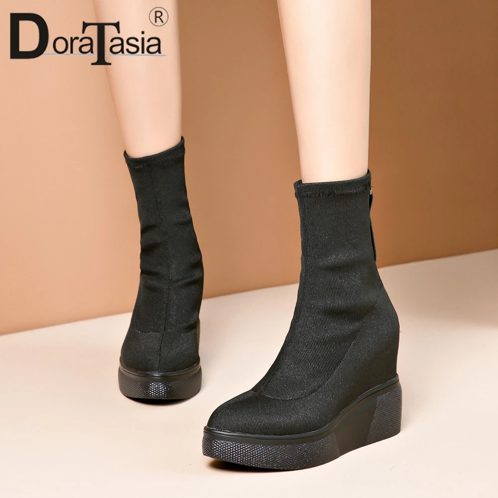 

DORATASIA New Big Size 32-40 Fashion Height Increasing Platform Shoes Woman Party Office Autumn Winter Ankle Boots Women