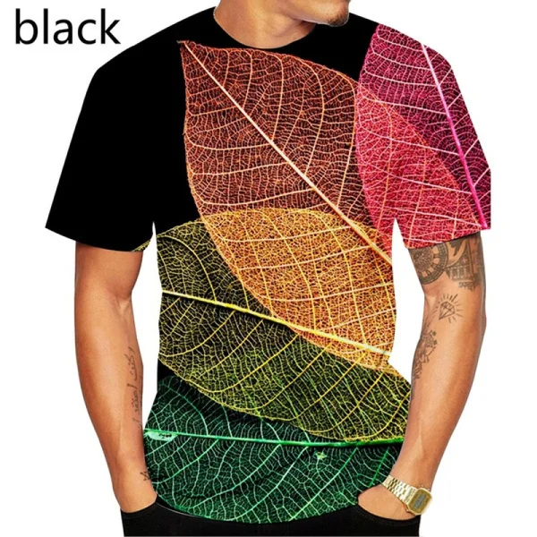 

Men's Summer Creative Fashion Round Neck Short Sleeve T-shirt 3D Printed Leaf T-shirt