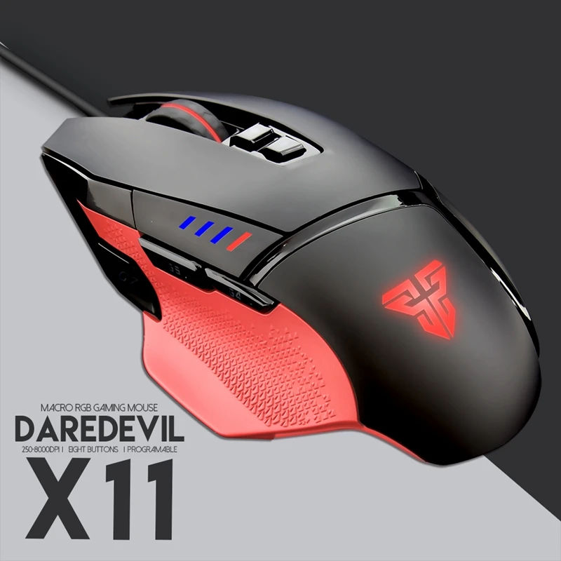 Fantech X11, компьютерная мышь для макросъемки, цвет Rgb, Usb, Проводная Подсветка, 8000 точек/дюйм, 8 кнопок, оптическая игровая мышь для ПК, Pubg Gam