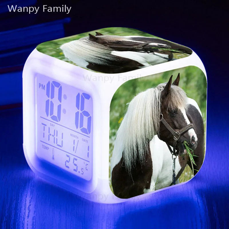 Very Nice Horse Led Alarm Clock 7 Color Glowing Big Screen Digital