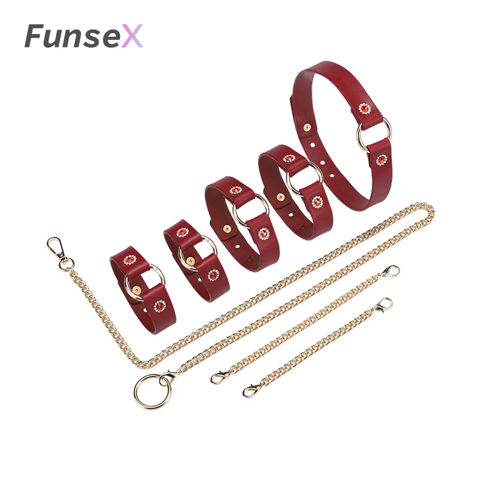 

High Quality BDSM Set Tied Bondage Set Adjustable Handcuffs and Leg Irons and Collar Slave Role Playing Fetish Couple Erotic Toy