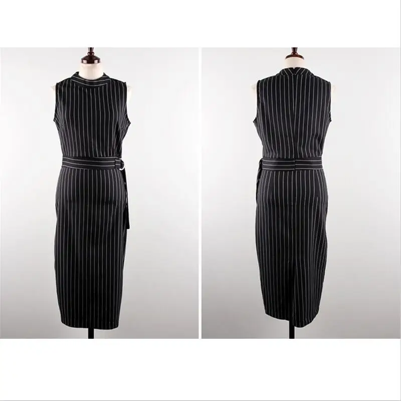 Dress Новая Женская Весенняя мода 2 шт Полосатое платье без рукавов костюм деловой черный плащ пальто костюм шаль комплект из двух предметов свободный пояс - Цвет: Dress