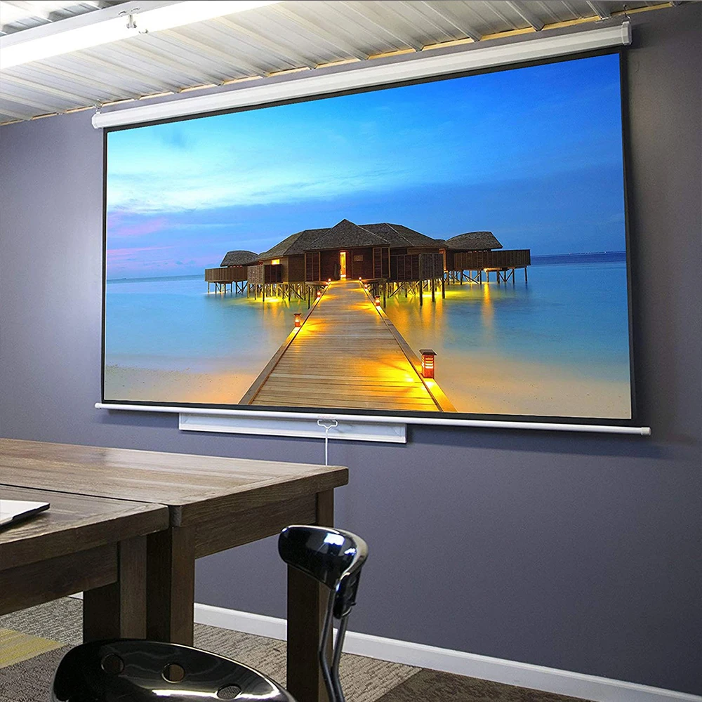 Ручной вытяжной проектор 72 inch16:9 самоблокирующийся матовый белый экран для дома