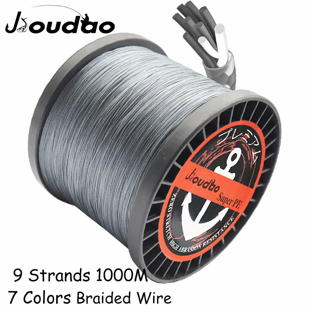 Jioudao Braided Fishing Line 9Strands 1000m Multi Color Super Power Multifilament PE Braid Line 20LB 35LB 45LB 100LB 150LB 200LB