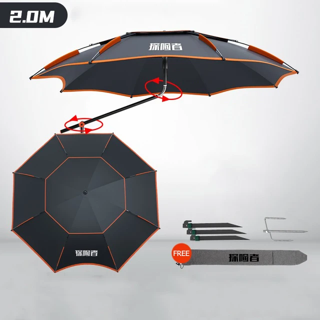 Fishing Umbrella Camping Outdoor Double-Layer Fold Sun Protection Anti UV Sunshade Waterproof Awning Rain Umbrella 2.0m