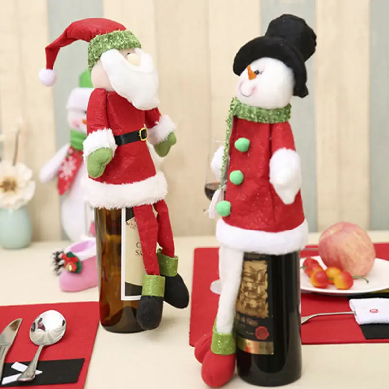 Christmas Table Wine Bottle Cover Doll Santa Snowman Elf Xmas Party Dinner Table Decor Xmas Ornaments