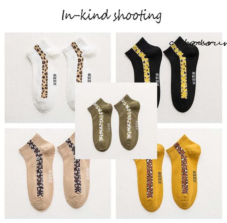 Повседневные женские носки с надписями, женские корейские носки, хлопковые тонкие носки-лодочкой, женские леопардовые носки