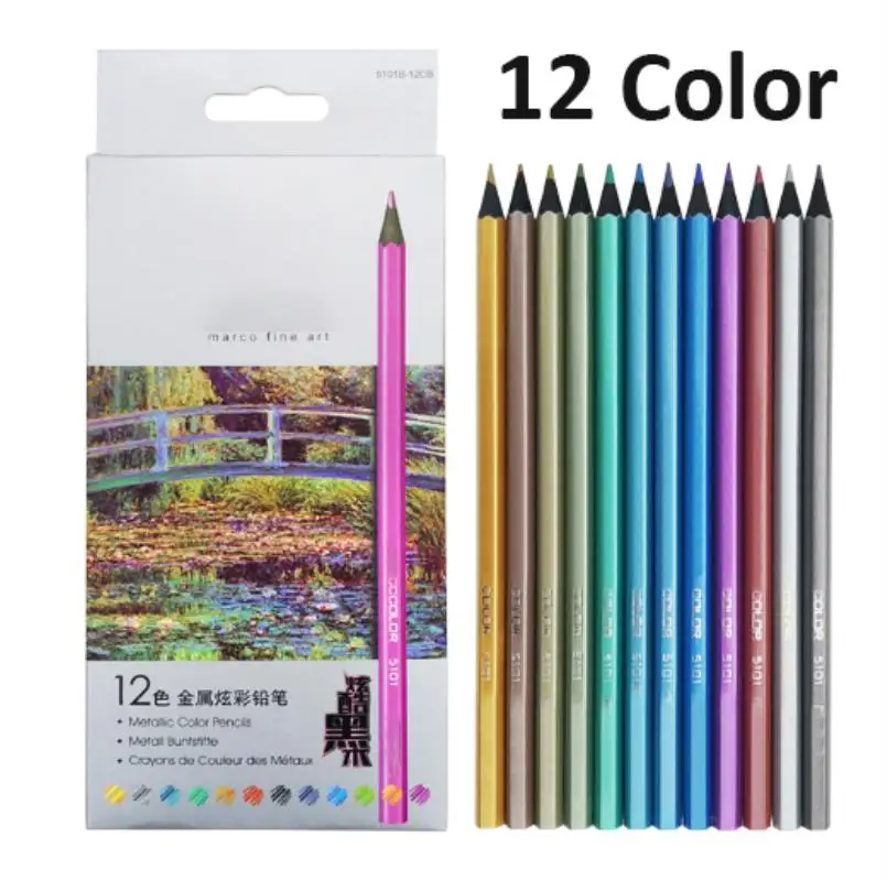 Набор цветных нетоксичных металлических карандашей для рисования 12 цветов |