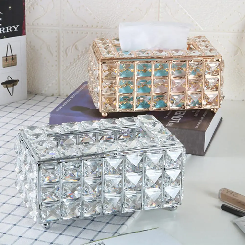 Creative Tissue Box European-style Large Capacity Faux Crystal Square Napkin Storage Holder Home Coffee Desktop Pumping |