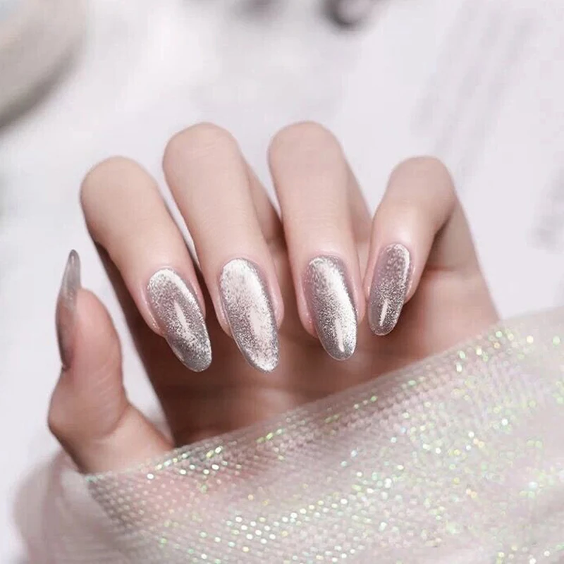 Luxury False Nails Nude Gold Glitter Golden Decoration Long Fake Nails Pigment Designer Handmade Tips