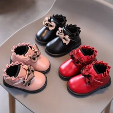 Criança meninas preto inverno tricô arco sapatos de couro sólido round toe respirável crianças moda hook & loop crianças sapatos casuais