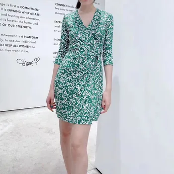 

Women Green Wrap Mini Dress Dot Printed 2020 New Summer V Neck One-piece Slim Female Fresh Chic Short Dresses With Sashes