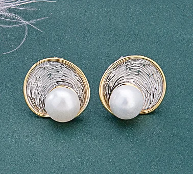 Earrings MeiBaPJ, настоящее 925 пробы, серебро, спиральная форма, Модный Ювелирный Набор, натуральный жемчуг, подвеска, кольцо, серьги, свадебные ювелирные изделия для женщин - Цвет камня: Earrings