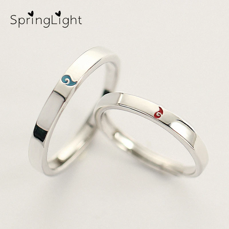Весенний свет уникальный регулируемый Nezha кольцо руны Настоящее серебро 925 проба тонкие ювелирные изделия парные кольца для женщин подарок подруги