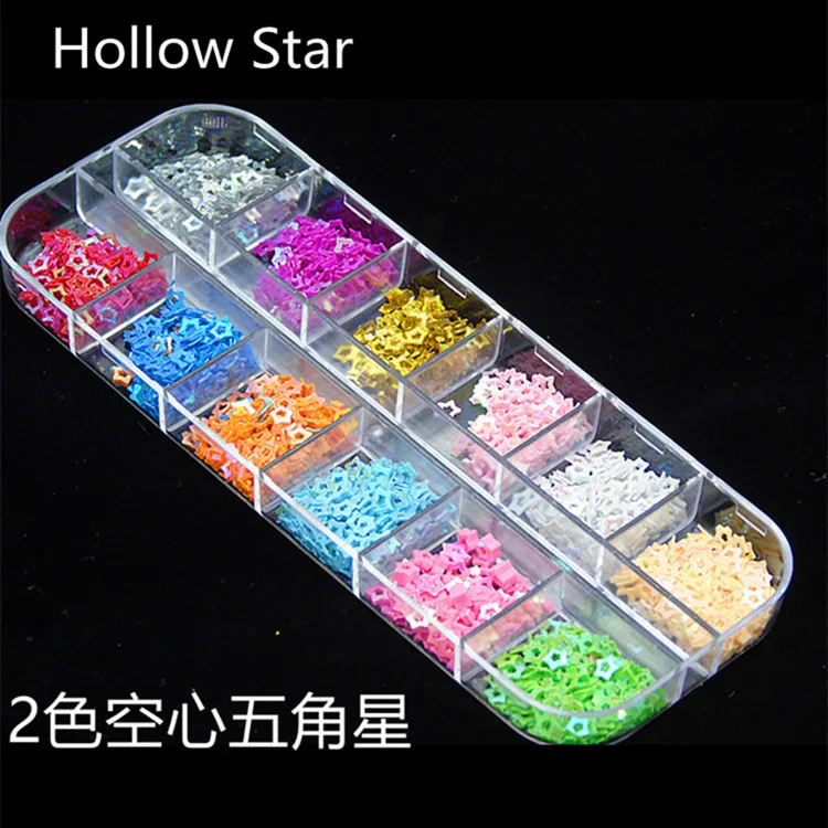 Hollow Star 12 шт./кор. бабочка с блестками, блестящие 3d нейл-арта украшения для гелевых ногтей аксессуары Карамельный цвет хлопья тени для век, инструменты для ногтей - Цвет: Hollow Star
